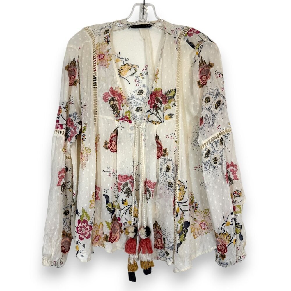 Zara Floral Print Blouse - Cream and Pink